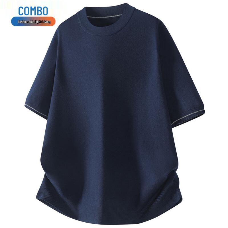 Men s Round Neck Short Sleeve Wool Blend Knit Sweater 2XL