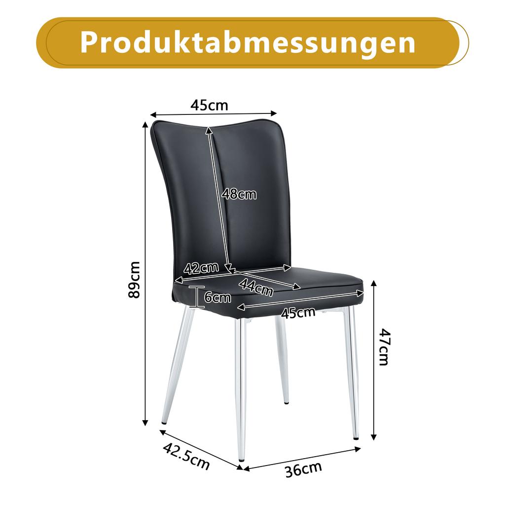 2 Black Modern Dining Chairs, 89 Cm High, PU, Silver-Colored Metal Legs, Available In Multiple Colors, Suitable for Office, Restaurant, Etc.