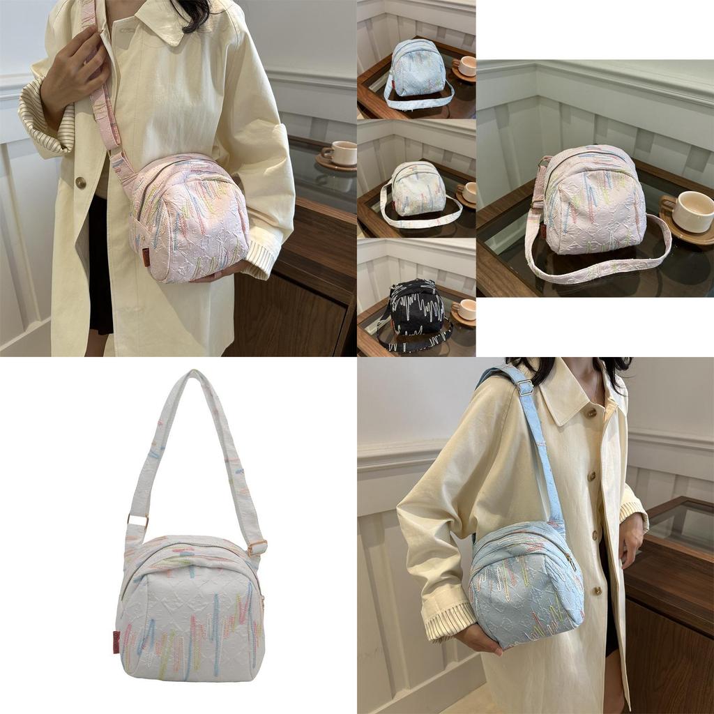 Large Capacity Trendy Canvas Shoulder Bag For Stylish Girls With Round Shape Design In Black White Blue And Pink