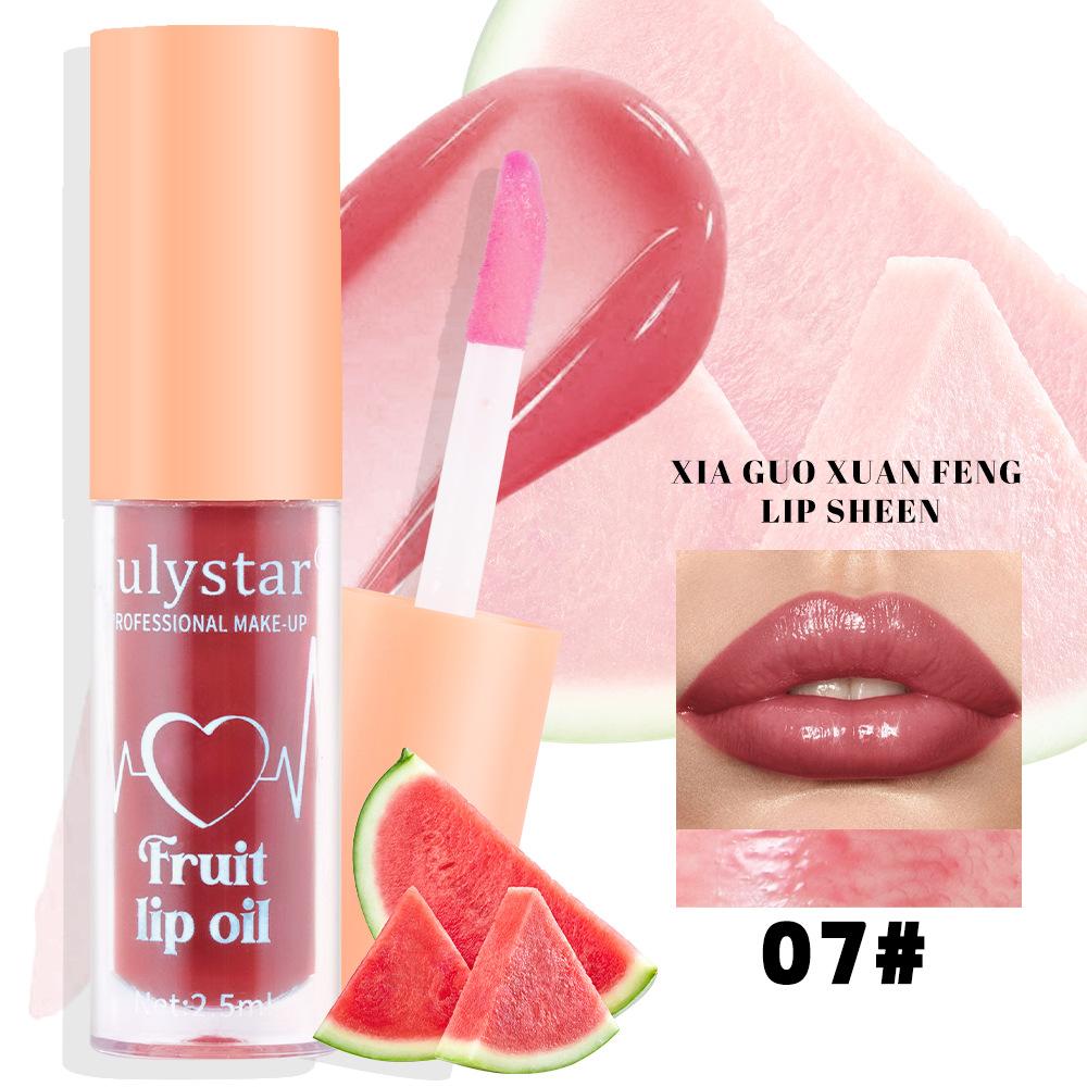 Julystar 20 Color Fruit Lip Gloss Pearlescent Dudu Lip Moisturizing and Moisturizing Mirror Water Light Temperature Changing Lip Oil
