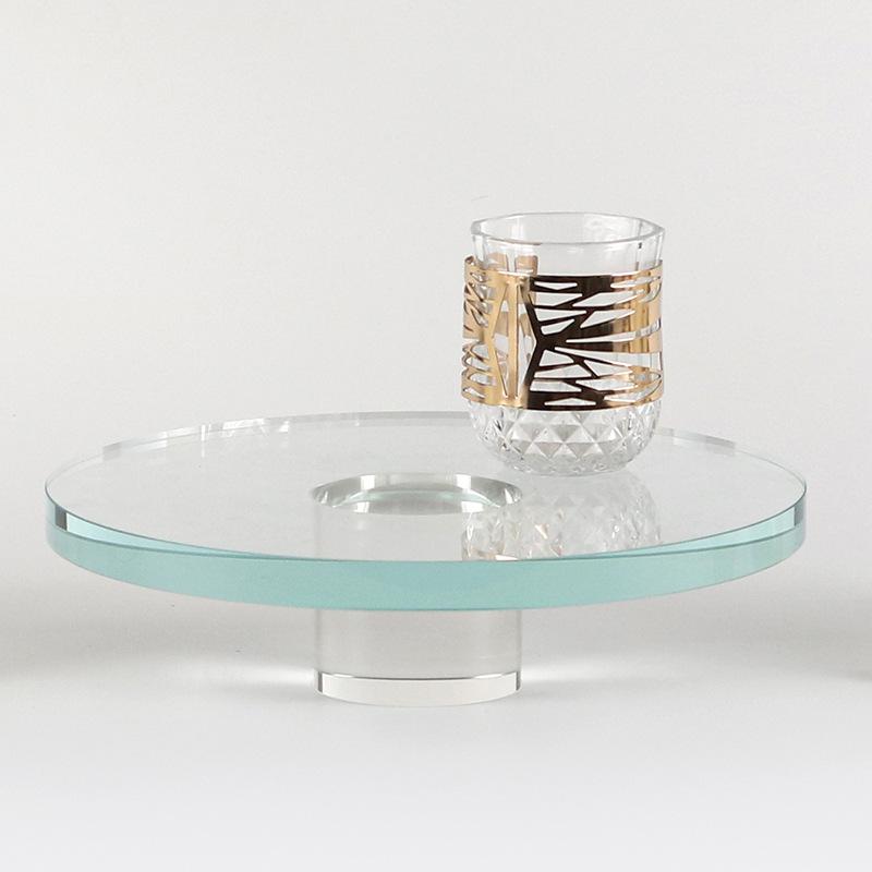 Nordic Minimalist Ornaments Crystal Round Tall Fruit Plate Desktop Art Light Luxury Model Room Transparent Tray Decoration