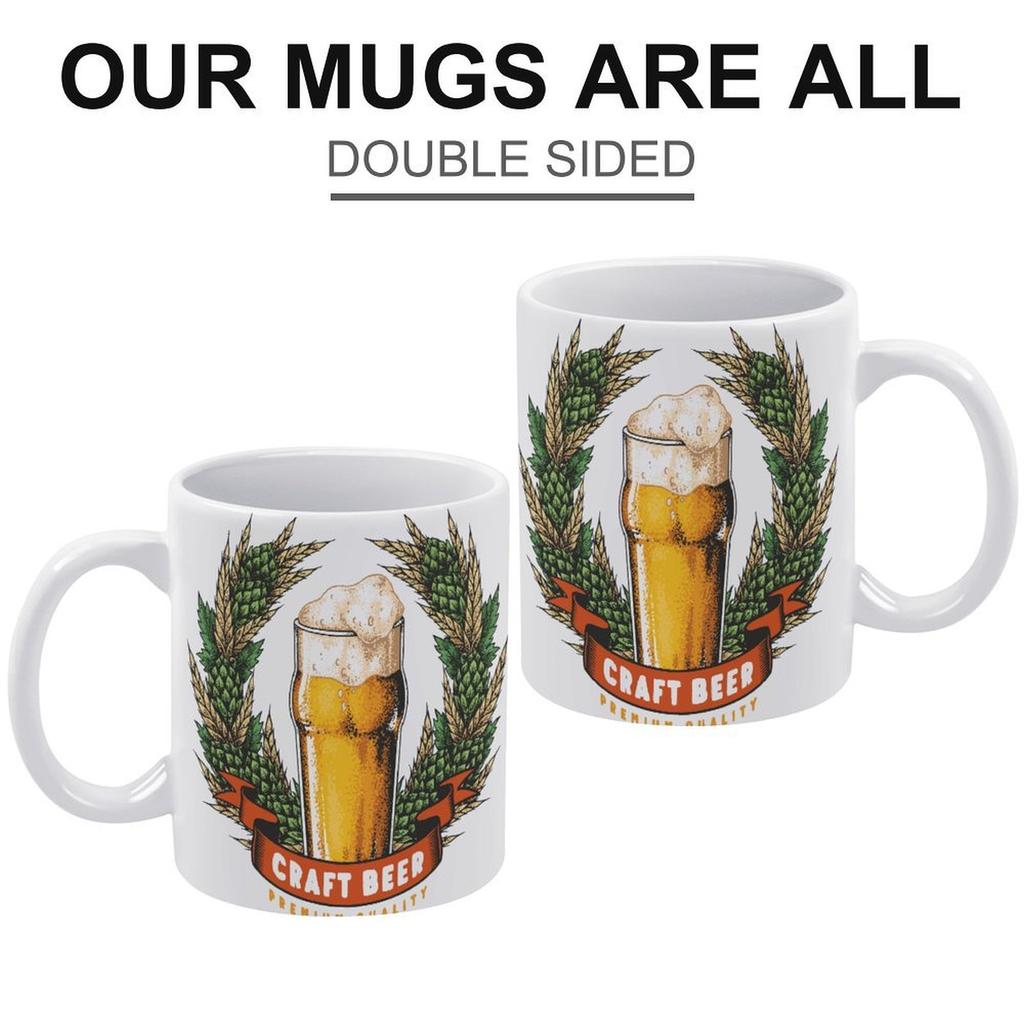 1pc 11oz Ceramic Coffee Mug with Double-Sided Print for Beer Enthusiasts, Daily Use Cup, Great Gift for Home Bar or Office