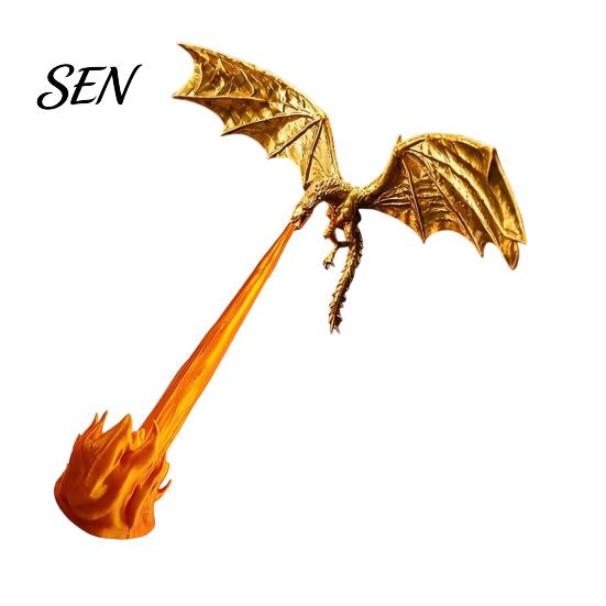 Dragon Sculpture Bookshelf Nook Light, 3D Printed Fire-Breathing Fantasy Flying Dragon, Shelf Accent Lamp Art Collectibles with LED Flame Gothic