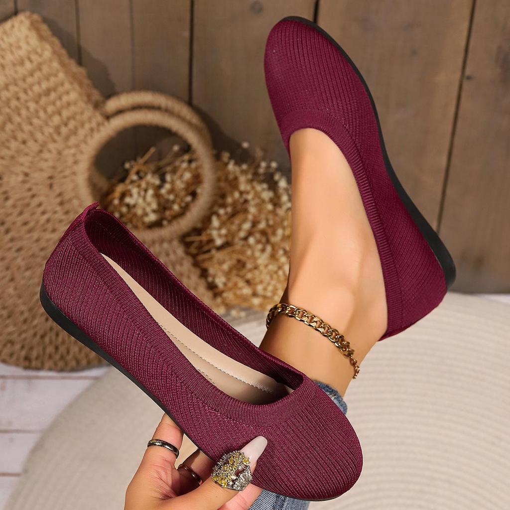 Spring Flat Bottomed Round Toe Shoes with Shallow Mouth for Mothers Knitted Fashionable Versatile Shoes