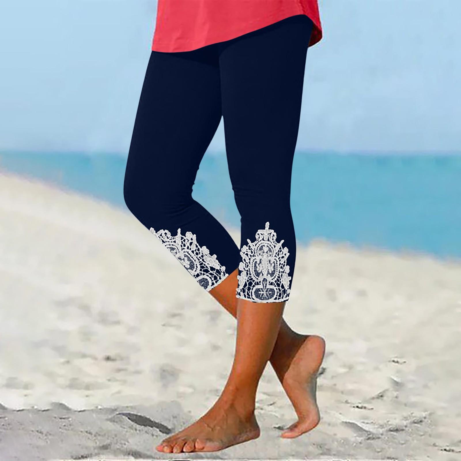 

Брюки для женщин, эластичные кружевные леггинсы длиной 3/4, повседневные спортивные штаны для бега, тренировки, йоги XXL тёмно-синий