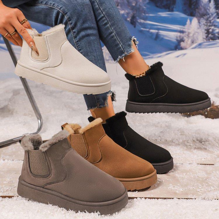 Foreign trade large size snow boots women's autumn and winter solid color flat bottom velvet thickened warm one-pedal cotton boots cotton shoes