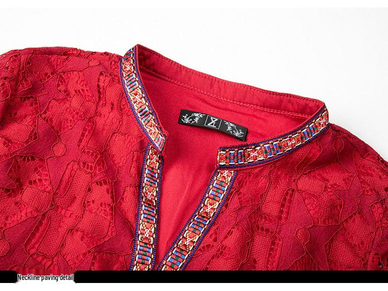 Vestido Cheongsam Étnico de Talla Grande con Cuello en V y Cintura Elástica - Estilo Retro Bohemio para Primavera y Otoño