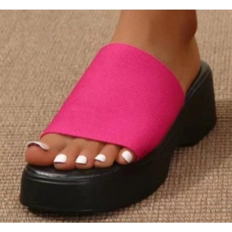 Platform slippers women's large size wedge slippers colored one-word platform slippers summer striped women's shoes