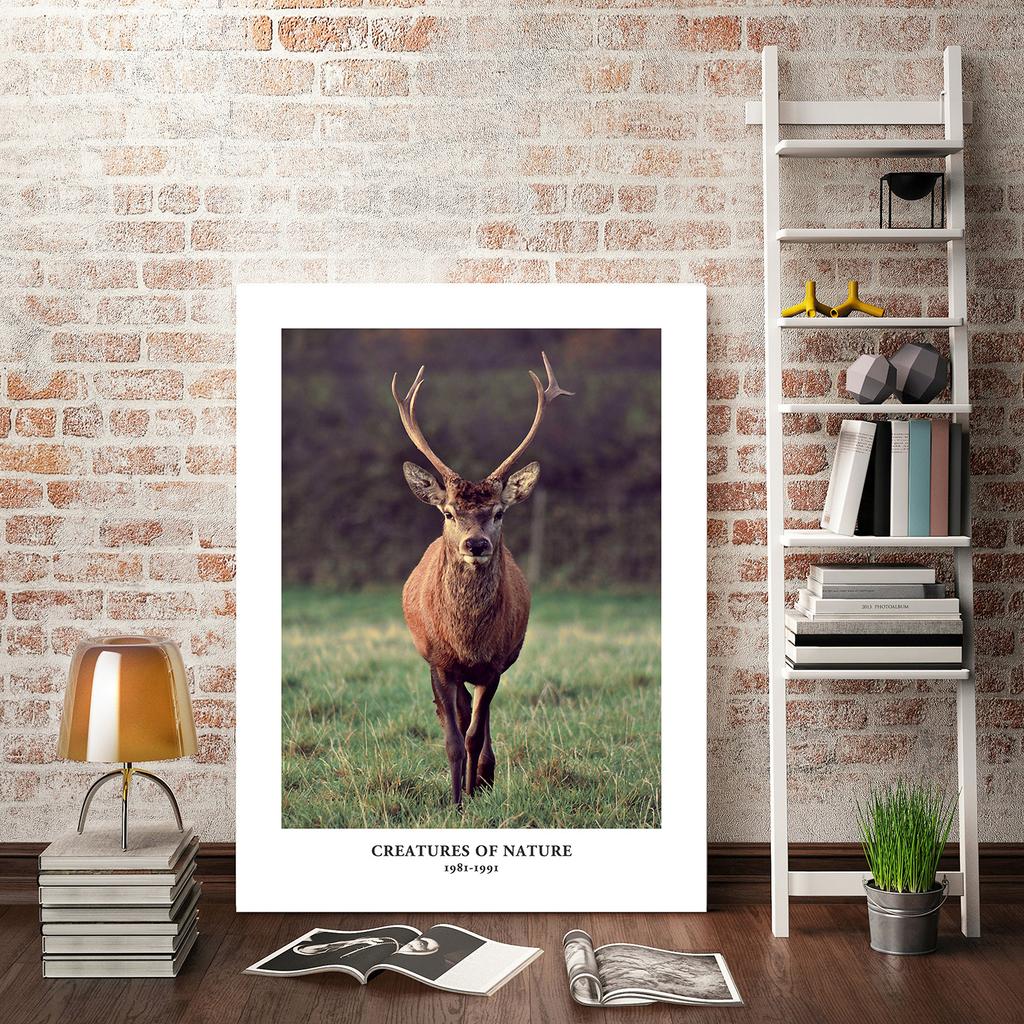 Nordic Landscape Boat Art Nature Forest Deer Animal Print Canvas Mural Poster and Edition Lake View Home Decor