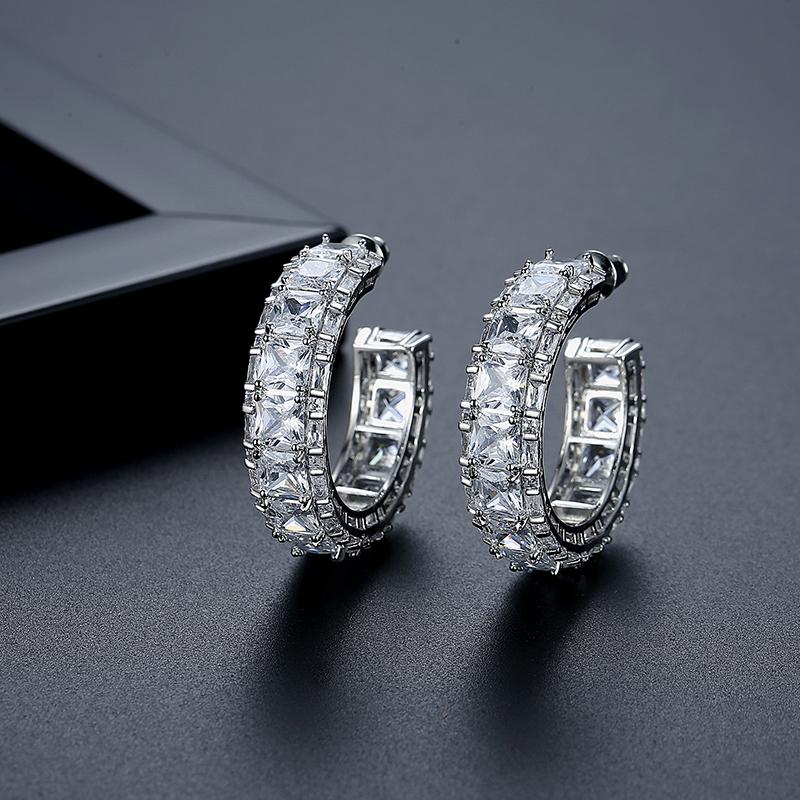 LUOTEEMI Morden Style Trending Jewelry Women s Rhodium White Gold Plated Earing Statement Designer Zircon Hoop Earring Woman