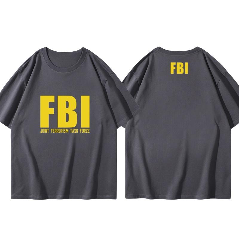 25 Plus Size Cotton Fbi Letter Printed T-shirt Military Style Cotton Jacket Short Sleeved Half Sleeved Casual Round Neck T-shirt