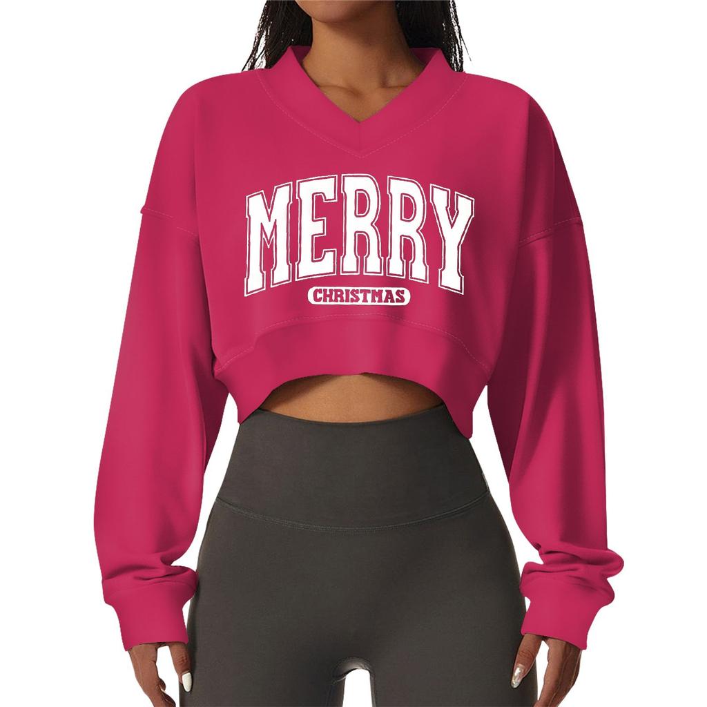 Women's Casual Fashionable Comfortable Padded V-Neck Christmas Printed Long Sleeve Sports Sweatshirt