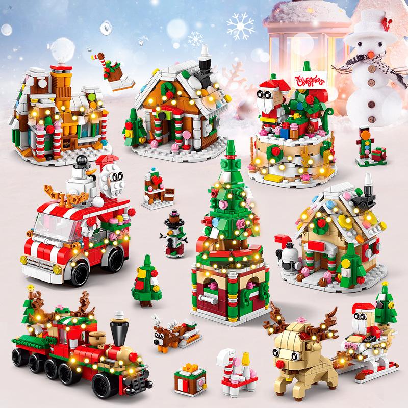6 In 1 Christmas Train Model Building Blocks Bricks Sets Classic Dolls Kids Toys Gift