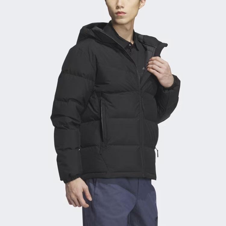 Adidas Goose Down Jacket 800 Fill Solid Color Logo Long Sleeve Hooded Down Jacket Men Jacket Black IU2683