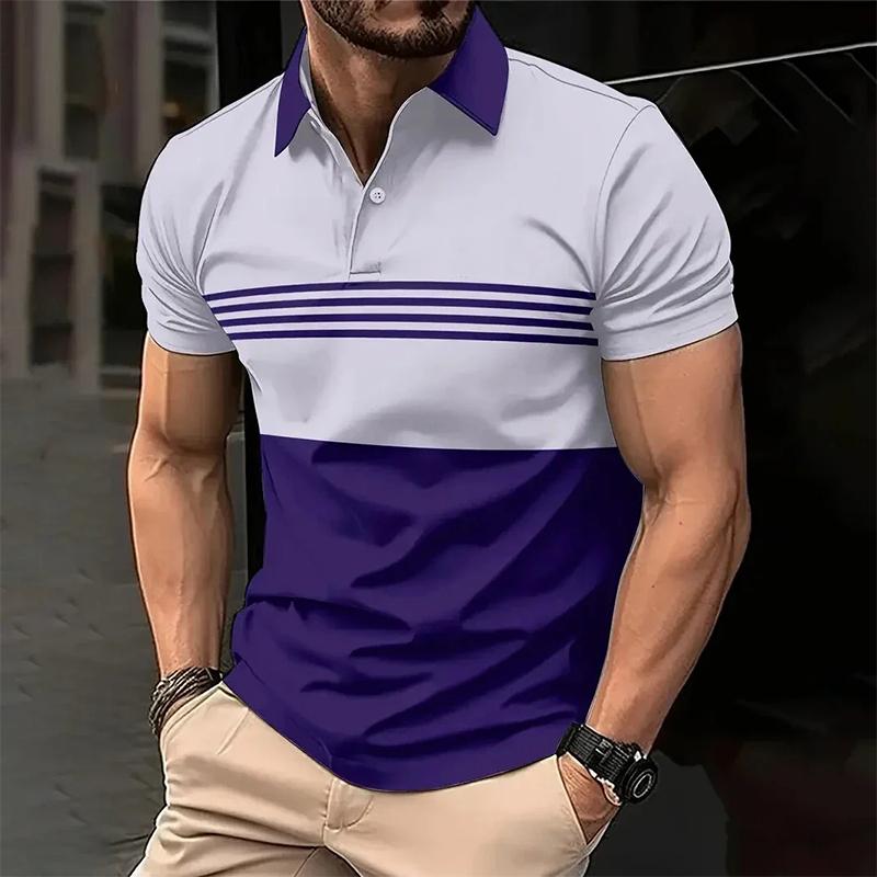 

Solid Color Men s Short Sleeve Summer Fashionable 3D Digital Comfortable Quick Drying Casual Polo Shirts with Printing 3XL фіолетовий