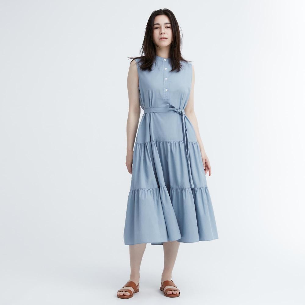 

UNIQLO JAPAN Платье из хлопка Slub без рукавов, короткая длина 107.5118.5см