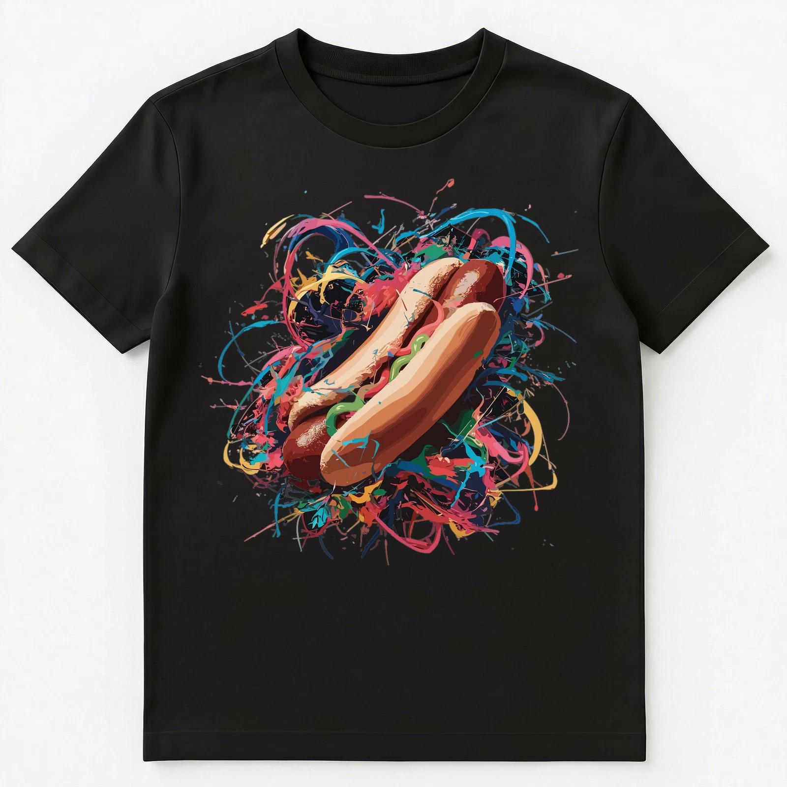 

Colorful Paint Splash Hot Dog Art Graphic Unisex T-Shirt 2XL
