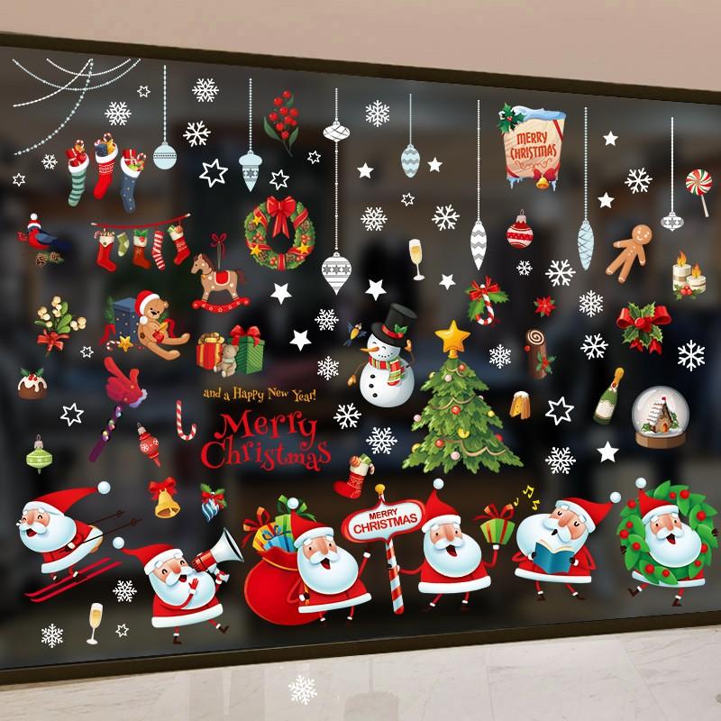 Creative Christmas Window Decals 3D Static Cling Santa Claus Gift Box Snowflake Home Decor Festive Glass Stickers for Holiday