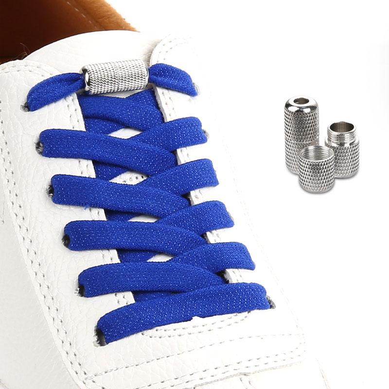 Elastic Flat Shoelaces for Sneakers No Tie Shoe Laces Metal Flower Noodle Capsule Buckle One Size Fits All for Kids and Adults
