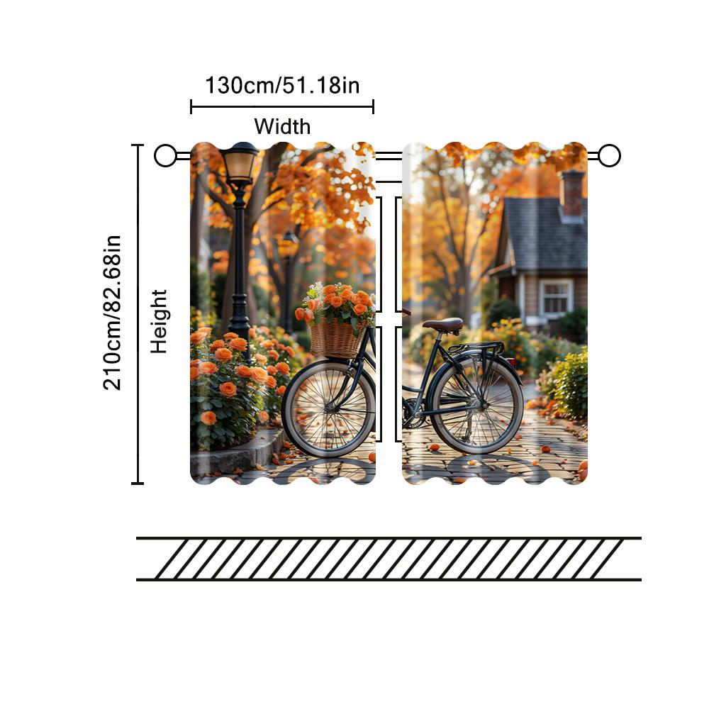 Set Of 2 Filtering Curtains Excluding Rods Non Movable Without Batteries Bicycle Flowers Use Bedrooms Living Curtain Polyester Perfect For Master