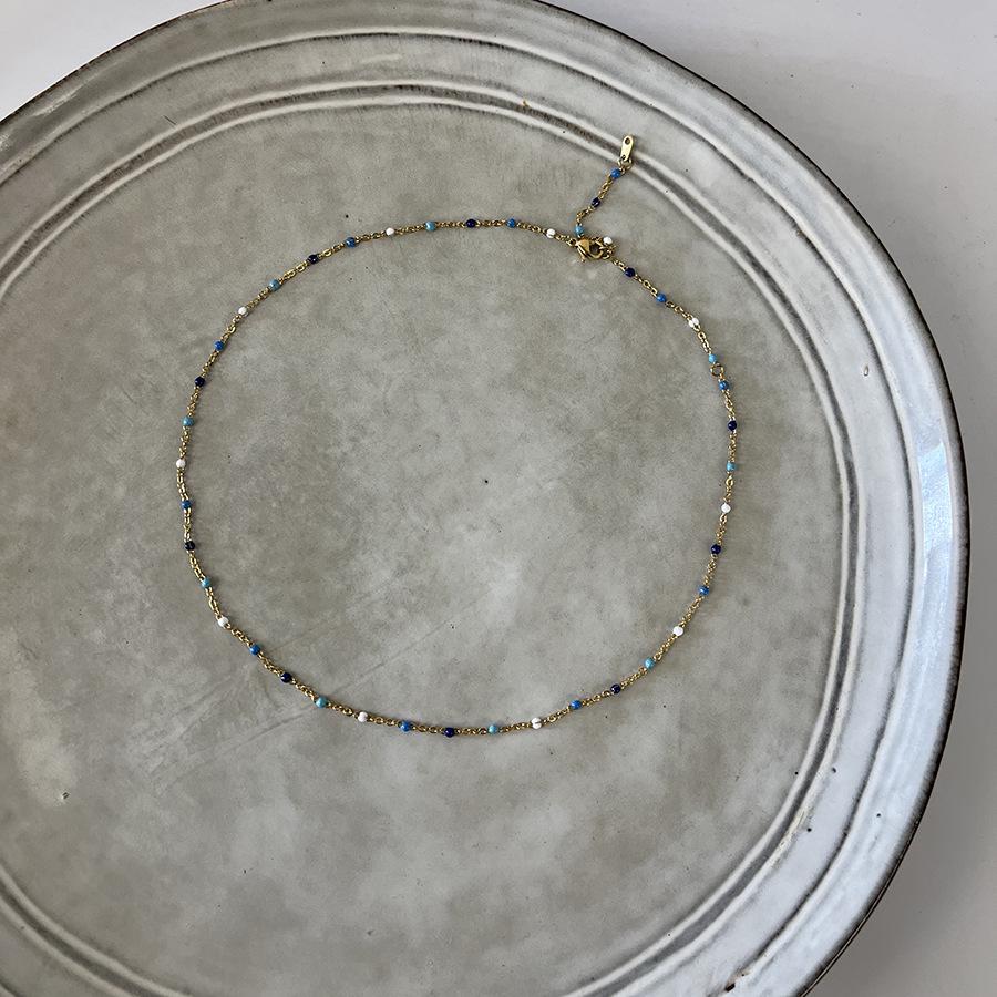 Minimalist Blue and White Beaded Necklace - Versatile, Fresh, and Sweet Layering Jewelry