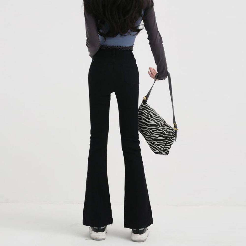 High waist micro-flared jeans women's autumn and winter slim fit and thin small elastic straight mopping horseshoe pants tide