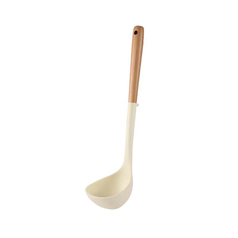 High-Temp Resistant Silicone Spatula Set: Non-Stick Pan Safe, Wooden Handle, Slotted Skimmer, Stand-Up Rice Spoon.