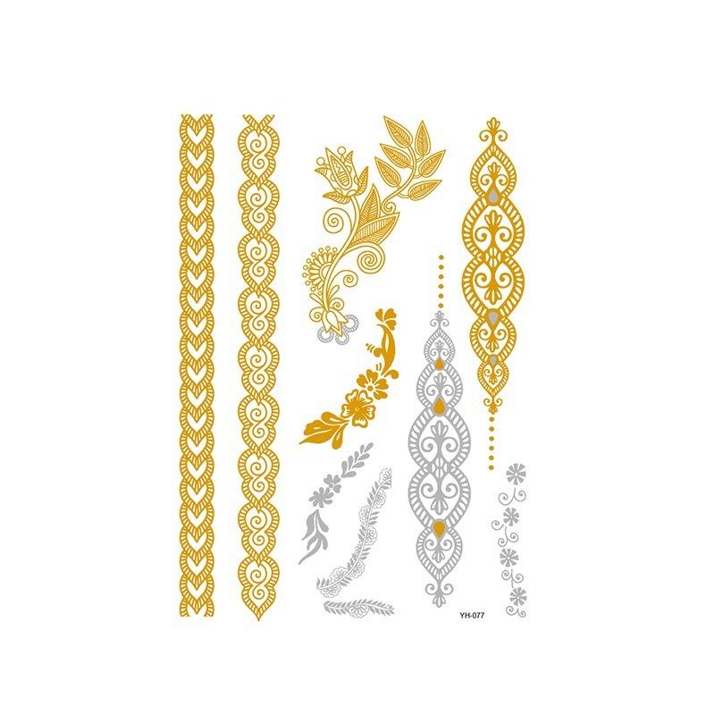 Yh Retro Large Bronzing Tattoo Sticker Waterproof Tattoo Sticker Amazon Set Hot Silver Color Printing Sticker