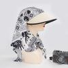 Vintage Women Sun Hat with Headscarf Summer Large Brim Full Face Cover Sunscreen Straw Cap Female Outdoor UV Protection Hat