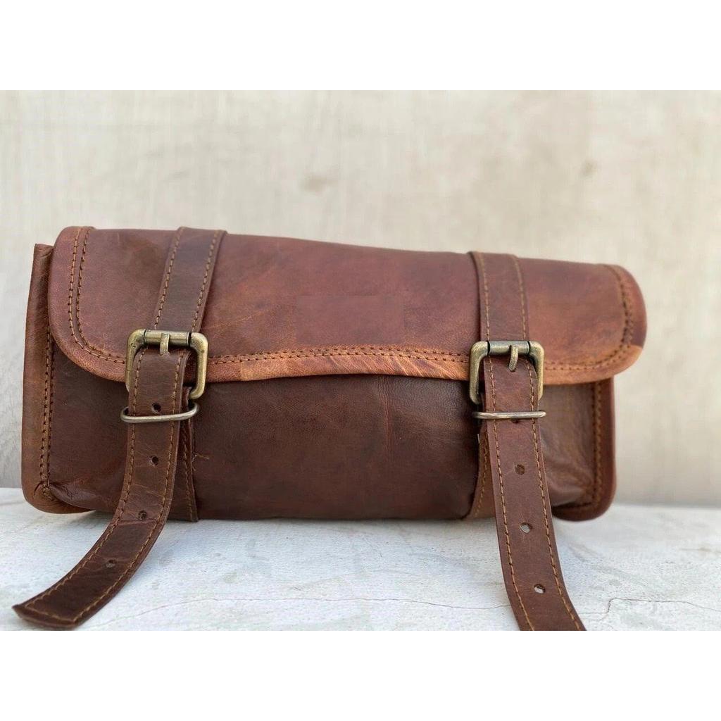 Motorcycle Saddle Side Bag Real Vintage Leather Left Right Front Back Tool Pouch