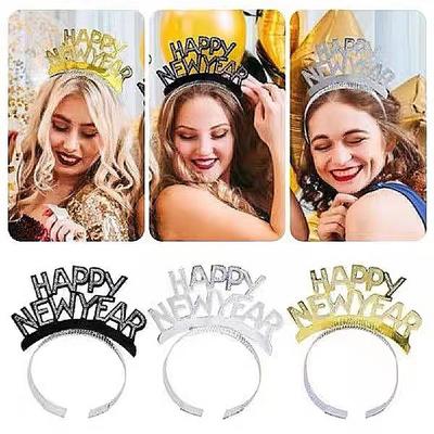 2024 Headpiece Gift Favors Photo Props Happy New Year Party Headband Hairband Hoops Crown Glitter