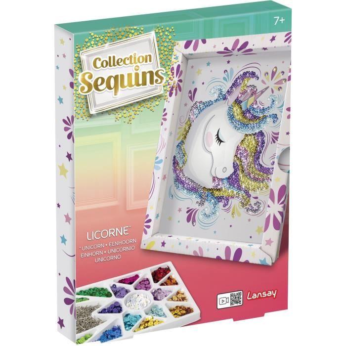 Kit loisir créatif - Licorne - Illustration avec sequins - Pour enfant à partir de 7 ans - Blanc