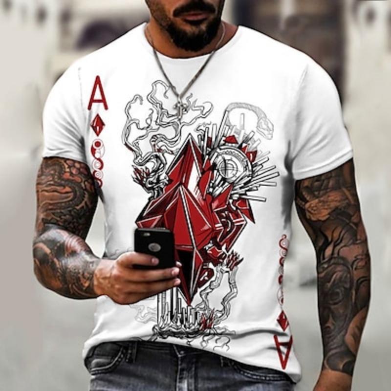 Men's Graphic Plaid / Check Poker Shirt T Shirt Tee Distressed T Shirt Short Sleeve T shirt 3D Print Crew Neck Shirt Designer Basic Slim Fit Casual