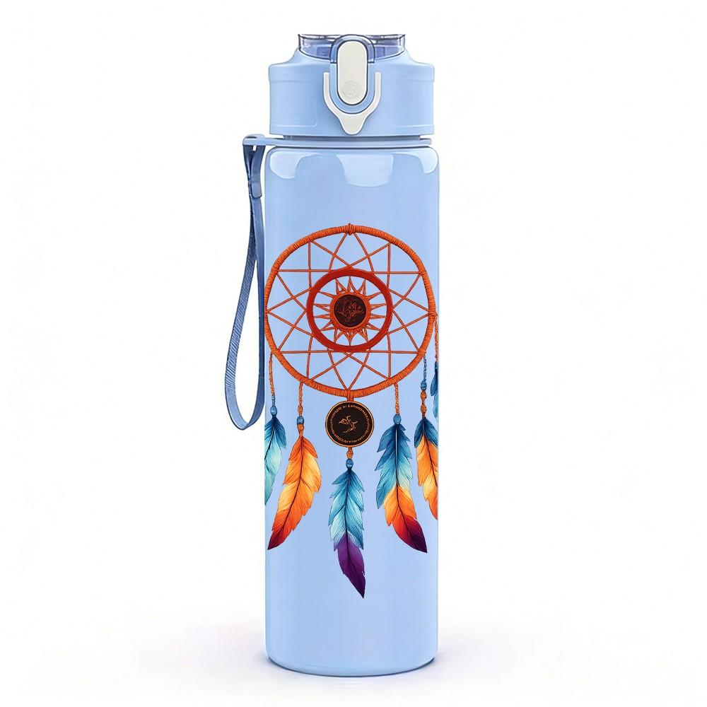 1PC Bohemian Dreamcatcher 750ml Color Plastic Sports Water Bottle Leakproof Flip Straw Lid Suitable for Sports Office Home Use