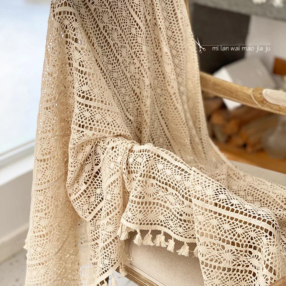 Cotton-woven Hollow Tablecloth,With Tassel Rectangle Table Cloths for Kitchen Party Holiday Christmas Dining Table Decor