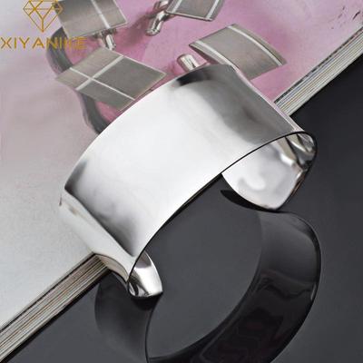 Silver Color Classic Simple Extra Large Opening Bangles & Bracelet For Women Wedding Charming Jewelry Accessorie