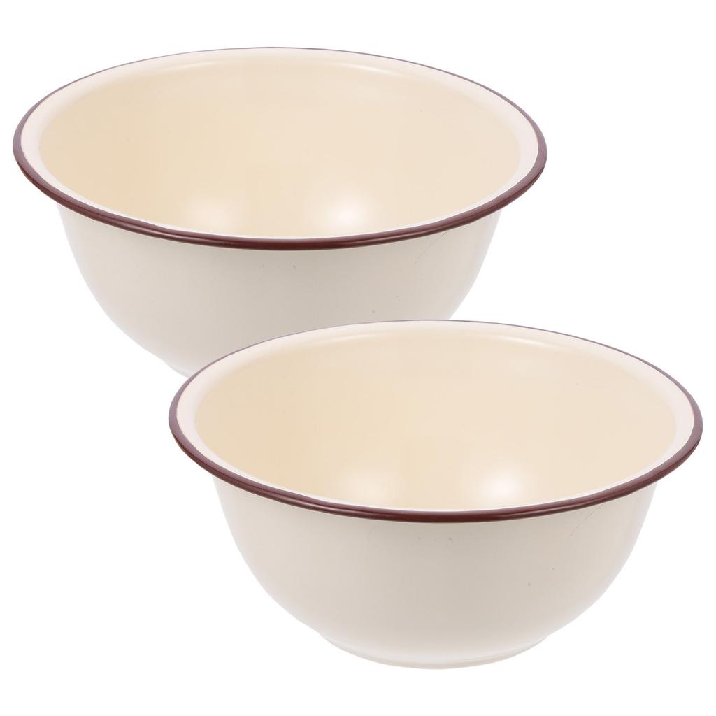 2Pcs Enamel Bowl Retro Kitchenware Large Capacity Deep Multipurpose Food Storage Basin Enamel Bowl Vintage Enamelware Basin