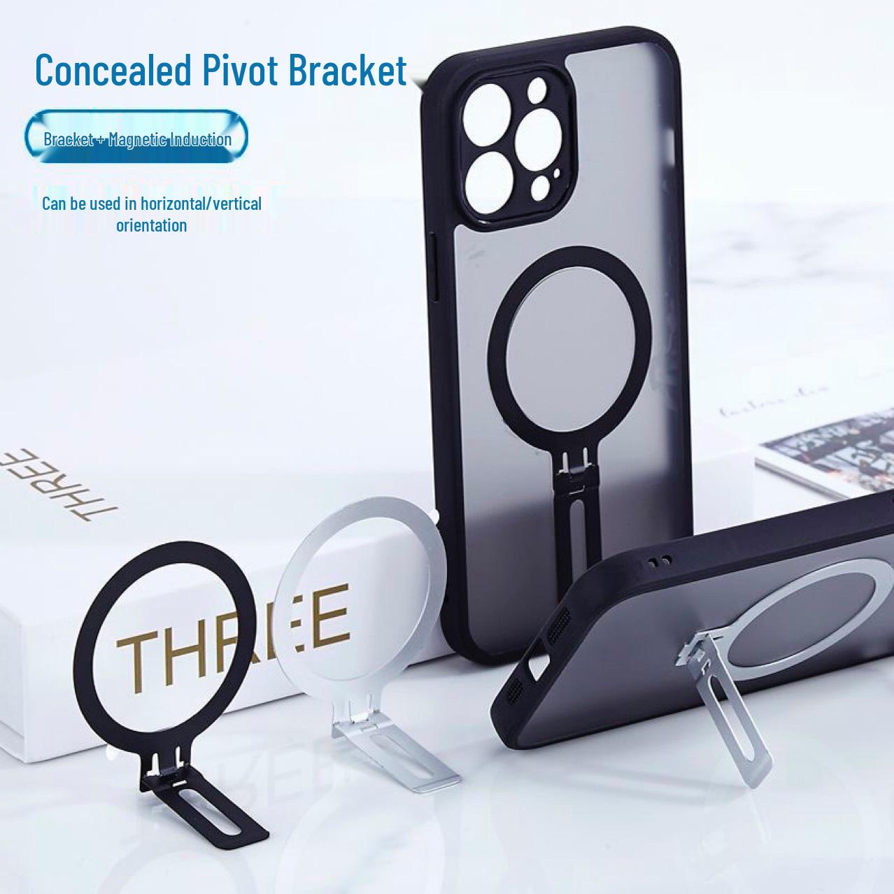 

Invisible Magnetic Phone Stand & Wireless Charger Compatible with Apple and Android Silver Hidden Pivot Stand [Bagged]