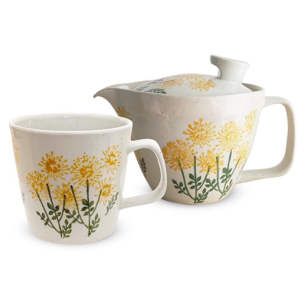 Kunzan Kiln Teapot and Mug Microwave Hasami Made In Japan Mug Tea Strainer Yellow J-kitchens Set, Safe, Ware, (Teapot 240ml, 270ml), Included,