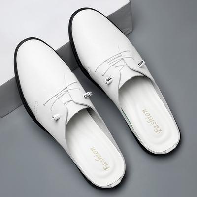 Moda Rekreacja Spacer Męskie Buty Muller Stylowe Dorosłe Letnie Pół-klapki Skórzane Męskie Kapcie Penny Loafersy Mokasyny Męskie Lenistwo Płaskie