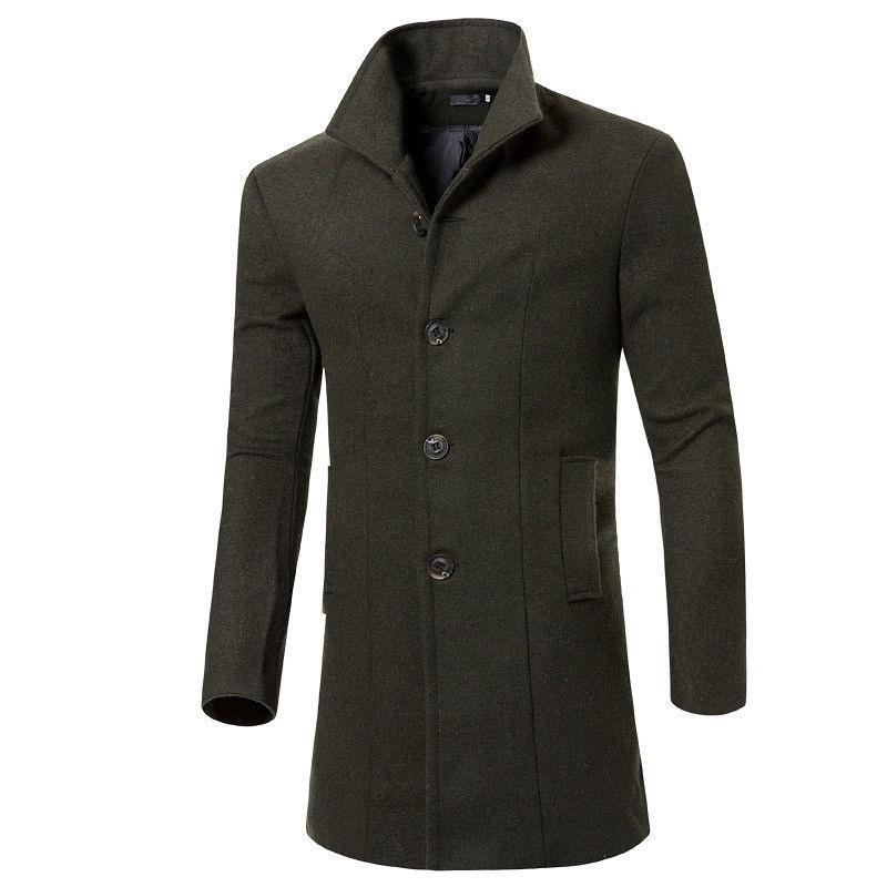 

Модное пальто тренч мужская куртка зимнее теплое шерстяное пальто верхняя одежда длинное пальто L армия зеленый