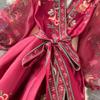 Vestido de Fiesta Boho para Mujer Impresión Floral Preciosa Gasa Manga de Farol Cierre de Cordones Cruzado Cuello en V Empalme de Banda de Satén