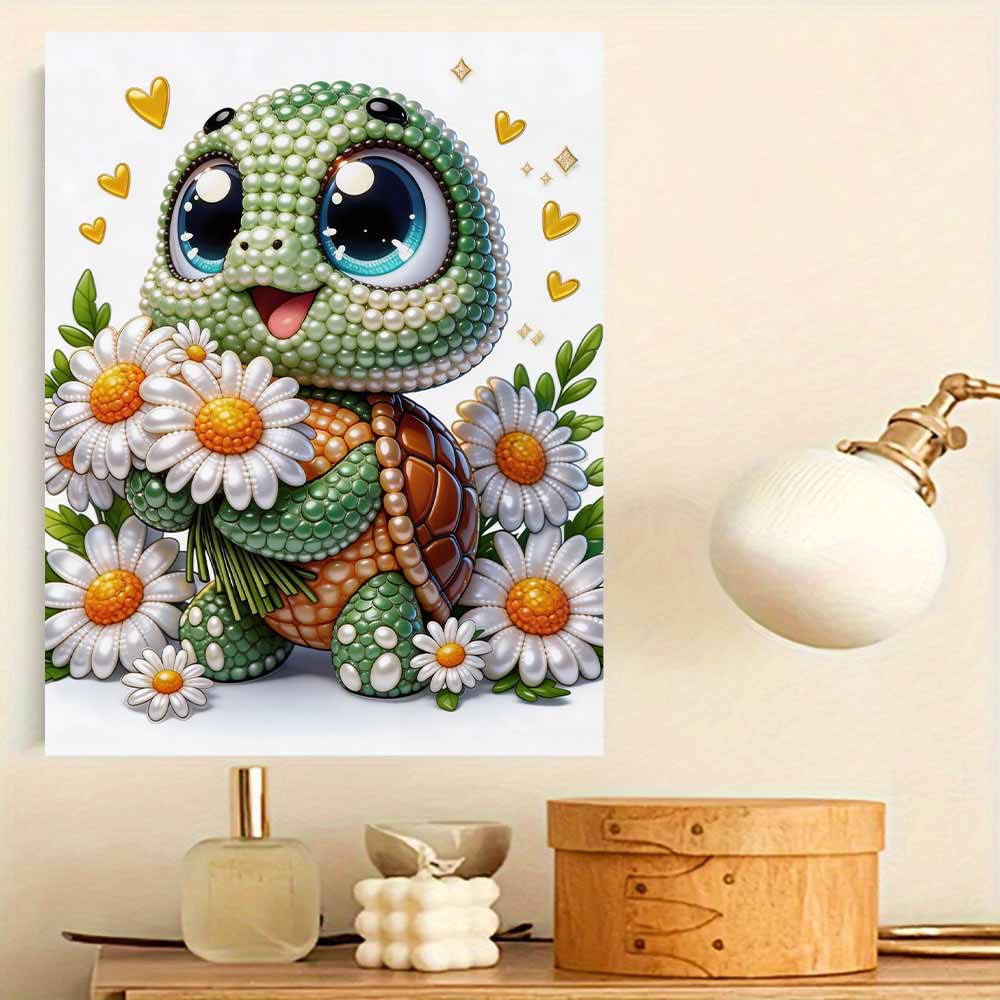 Frameless Cute Turtle Pearl Painting Kit 30x40cm Floral DIY Pearl Art Elegant Gem Art for Home Wall Decoration Perfect for Living Room & Bedroom