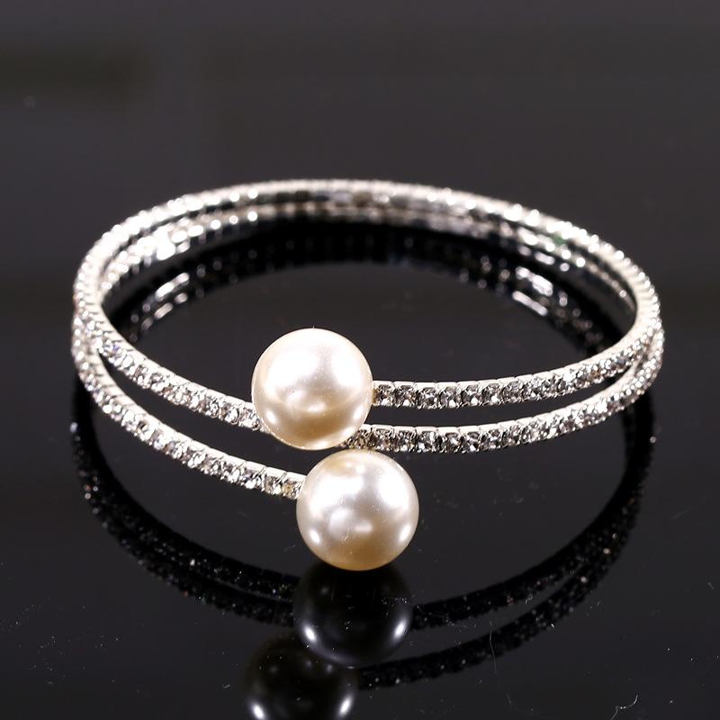 Módní svatební šperky Elegantní třpytivý kamínkový perlový jednořadý ručně vyrobený 1 řetízkový náramek Velkoobchodní dávka