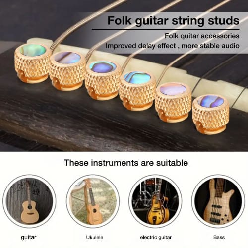 6-Piece Acoustic Guitar Bridge Pin Set, Includes Brass and Bone Bridge Pins and Abalone Pins for Acoustic Folk Guitar