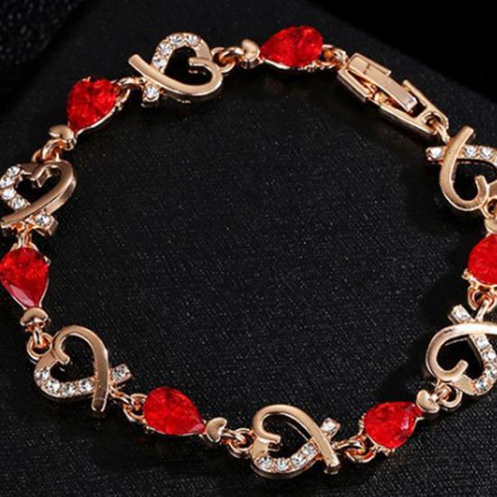 Heart Hollow Women Bracelet Zinc Alloy Colorful Rhinestone Chain Bracelet Jewelry Accessory