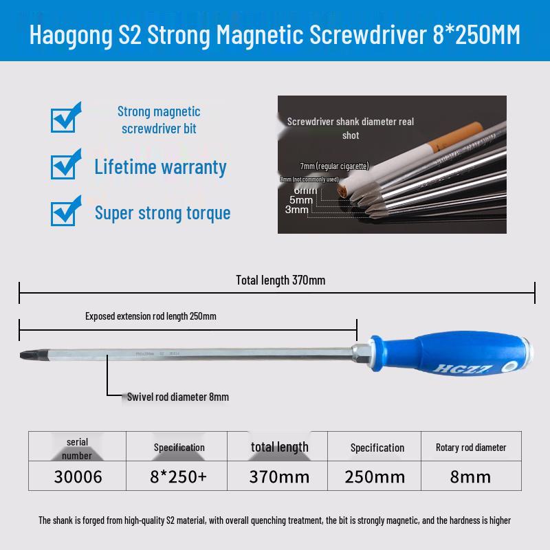 Haogong S2 Alloy Magnetic Screwdriver - Industrial Grade Phillips, Slotted, Torx, Flathead.