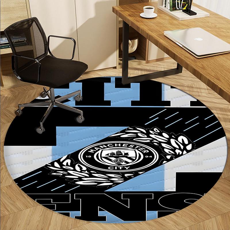 Manchester City FC Pattern Round Rug, Indoor/Outdoor Mat, for Picnic, Gameroom, Bedroom, Office, Living Room, Home Decor Carpet, Birthday Gift