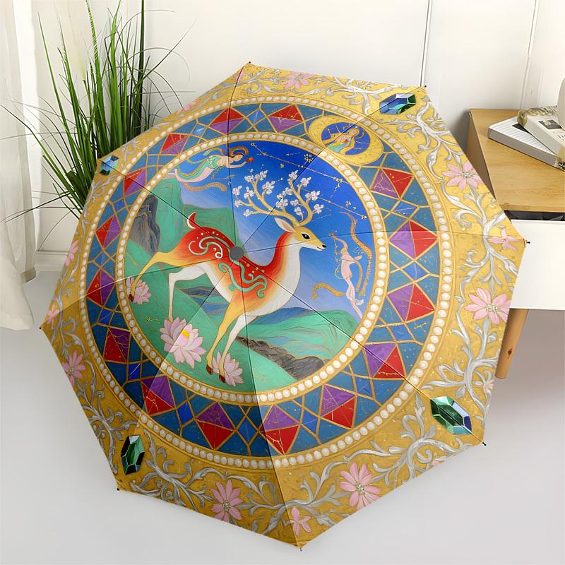 

1pc Enchanted Deer Mandala Umbrella with Plastic Handle,Suitable for All Seasons Home Travel Outdoor UmbrellaB1705
