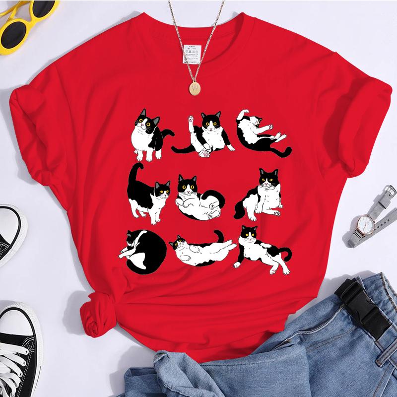 Black Cat T-Shirts Unisex Casual Loose Clothing Oversized Summer Tops Short Sleeve Clothes Black Cat Cartoon Unisex Street Tshirts